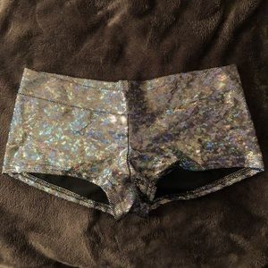 Iheartraves black hologram scrunched booty shorts